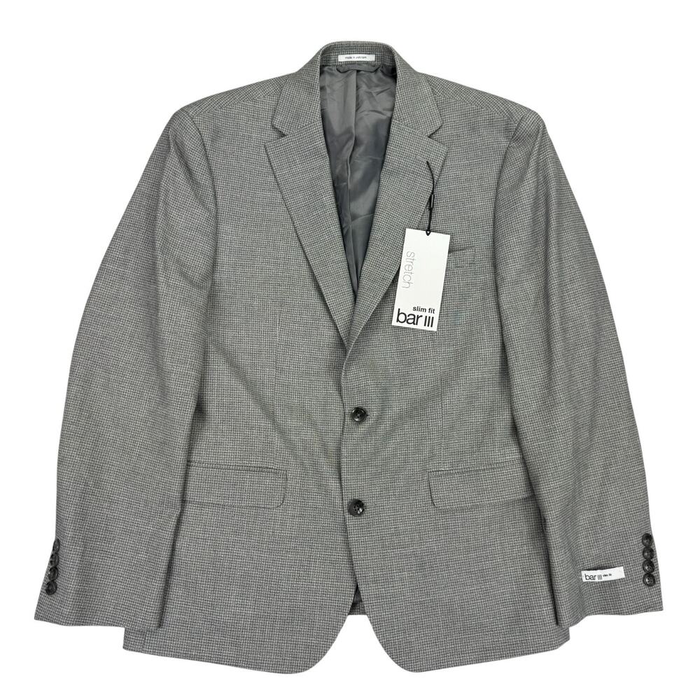 Bar III Mens Slim Fit Stretch Houndstooth Sport Coat Gray 40S